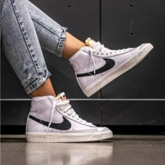 Nike Shoes - Nike Blazer Mid 77 Womens High Top Sneaker White Sail Black Leather Suede US 9